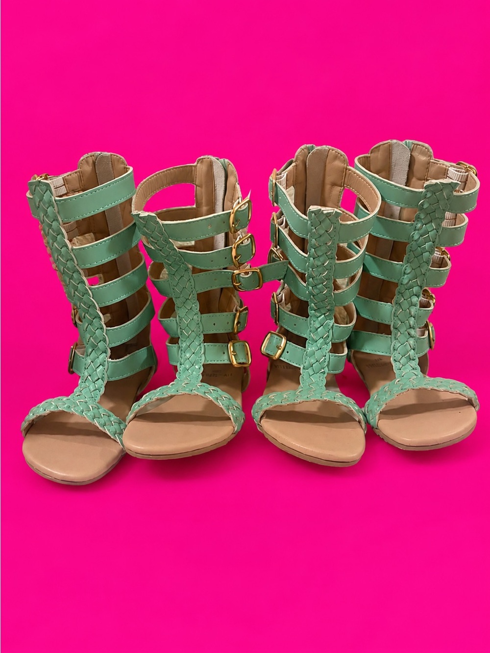 (2) twin set NWOT size 10 Liv & Stella Gladiator Sandals teal green.